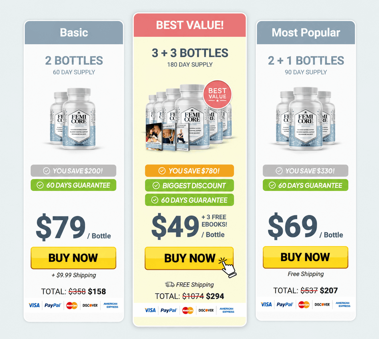 FemiCore advertised package options